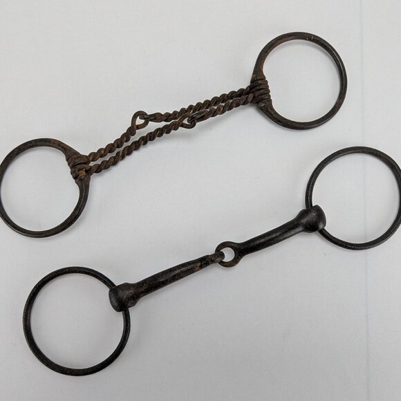 Vintage Rustic Horse Bits Western Decor Lot of 2 Brindle Primitive Home Barn - Picture 1 of 9